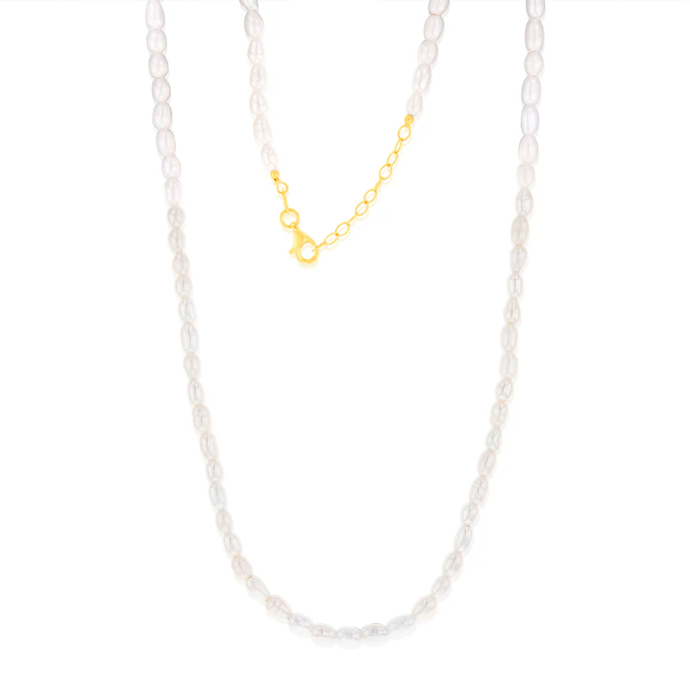 Sterling Silver Gold Plated Fresh Water Pearls 42+3cm Chain
