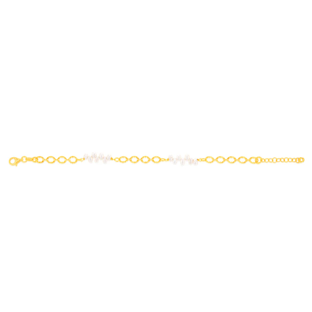Sterling Silver Gold Plated Fresh Water Pearls And Fancy Links 16+3cm Bracelet - Image 2