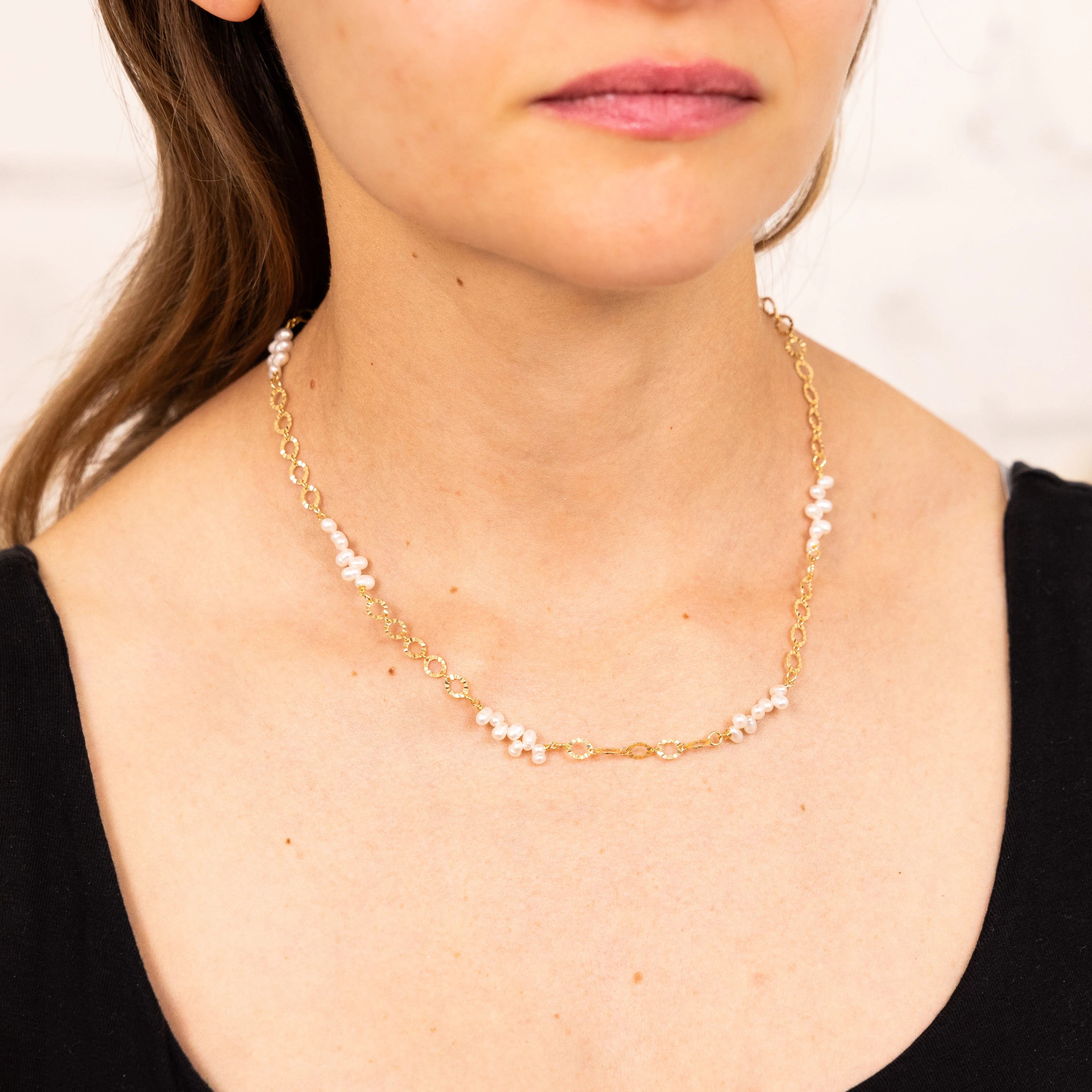 Sterling Silver Gold Plated Fresh Water Pearls And Fancy Links 42+3cm Chain - Image 3