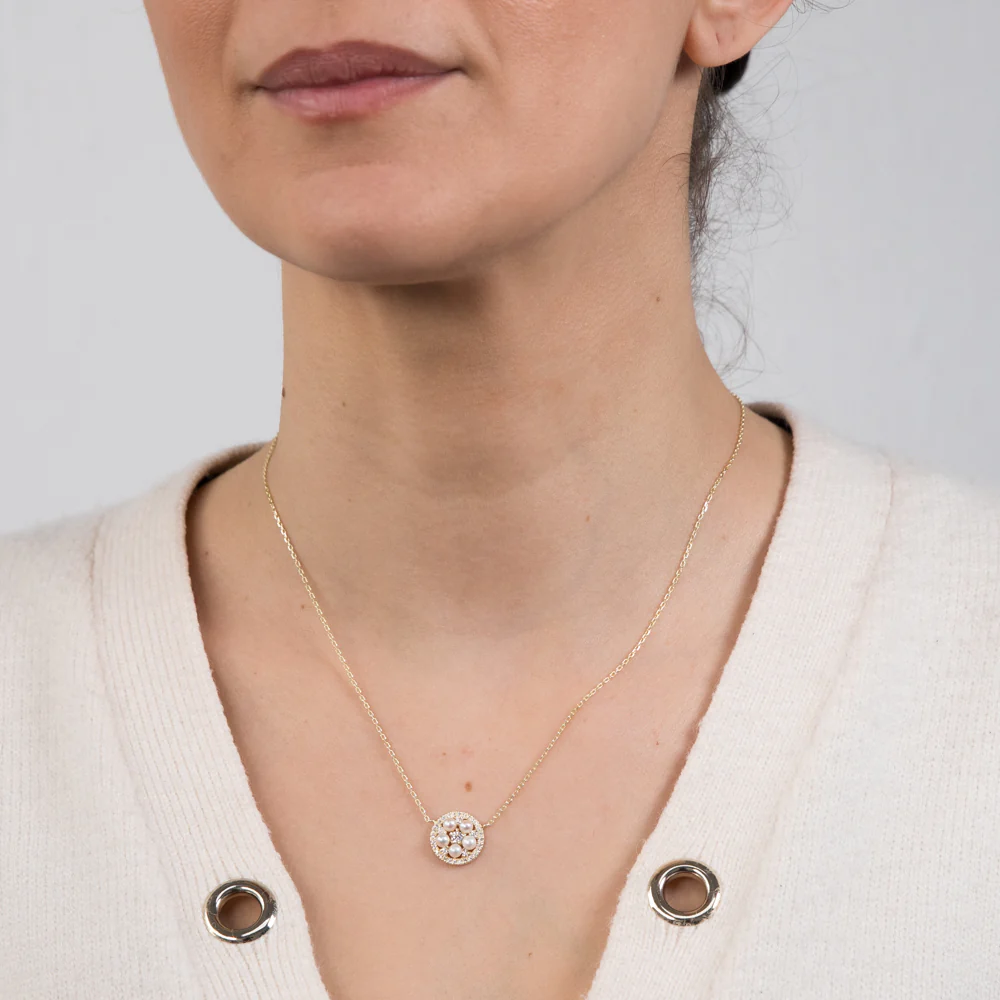 Sterling Silver Gold Plated Fresh Water Pearls And Zirconia Pendant On 45cm Chain - Image 2