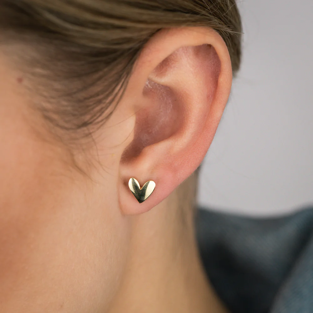 Sterling Silver Gold Plated Heart Stud Earrings - Image 2