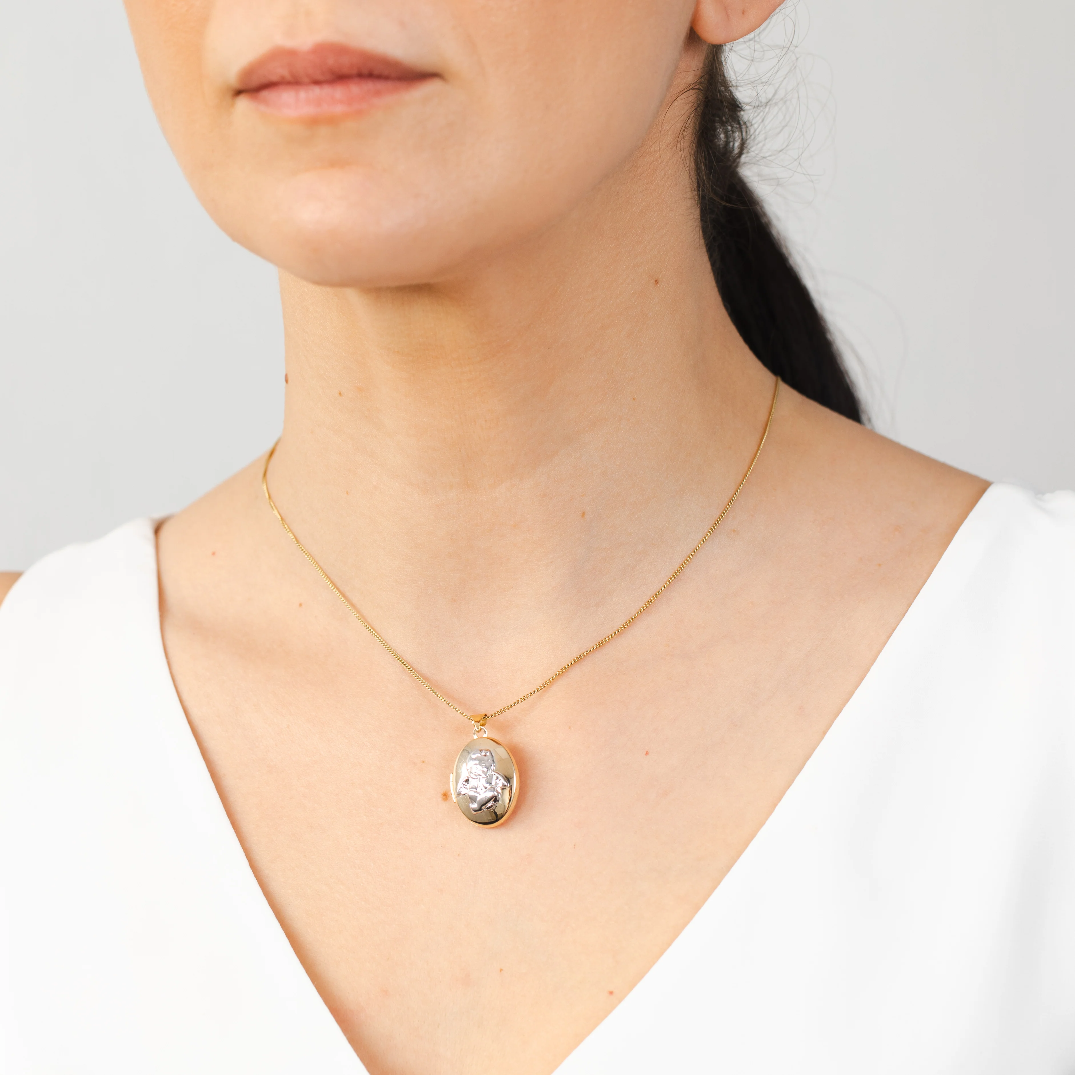 Sterling Silver Gold Plated Locket With Silver Angel Pendant - Image 3