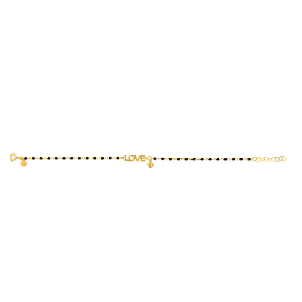 Sterling Silver Gold Plated Love Heart Black Enamel Bead 17+2cm Bracelet - Image 2