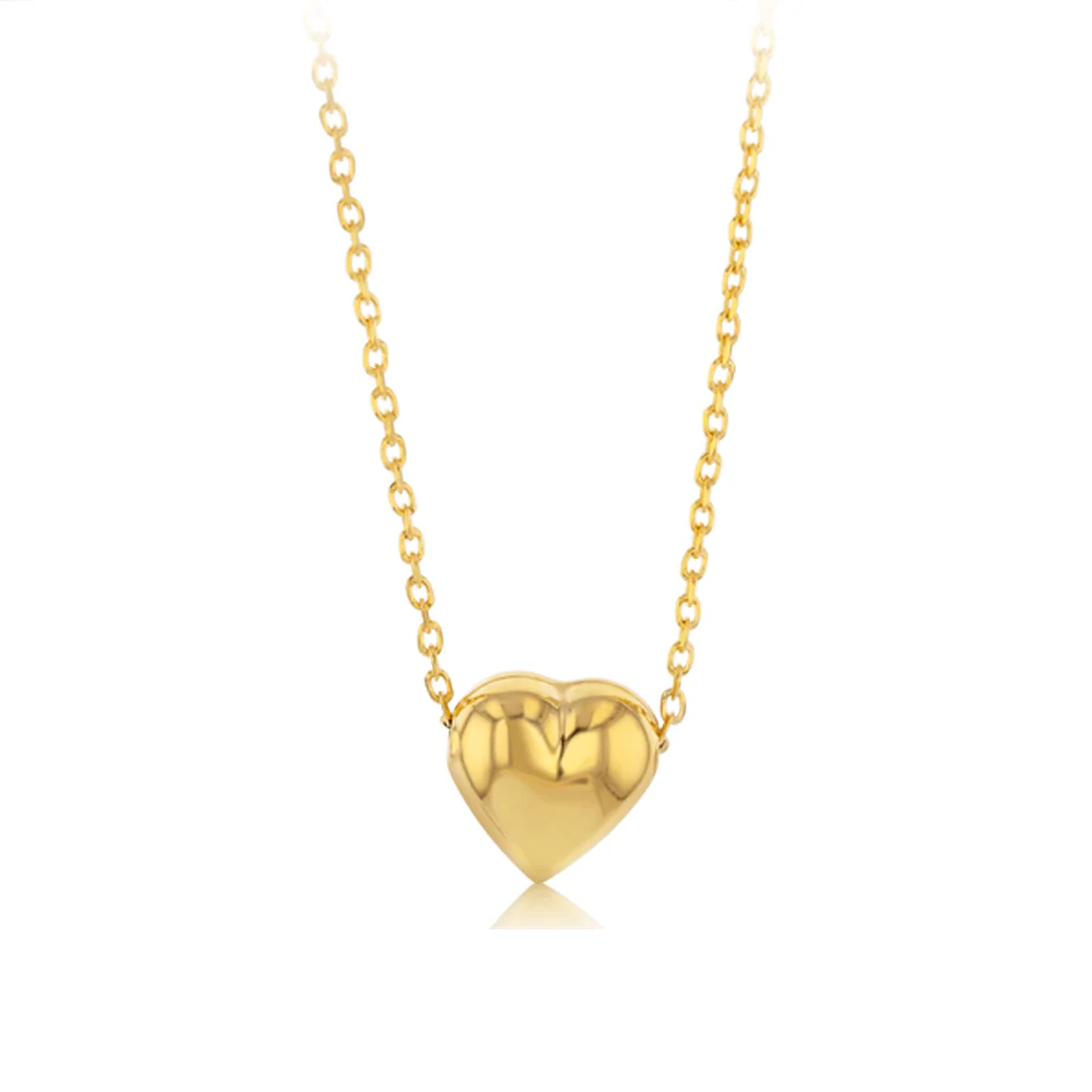 Sterling Silver Gold Plated Mini Puffed Heart Pendant On Chain