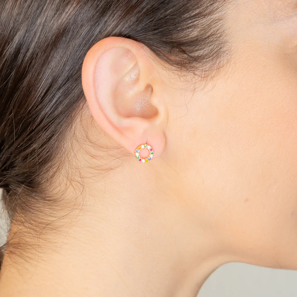 Sterling Silver Gold Plated Multicolour Circle Of Life Stud Earrings - Image 2