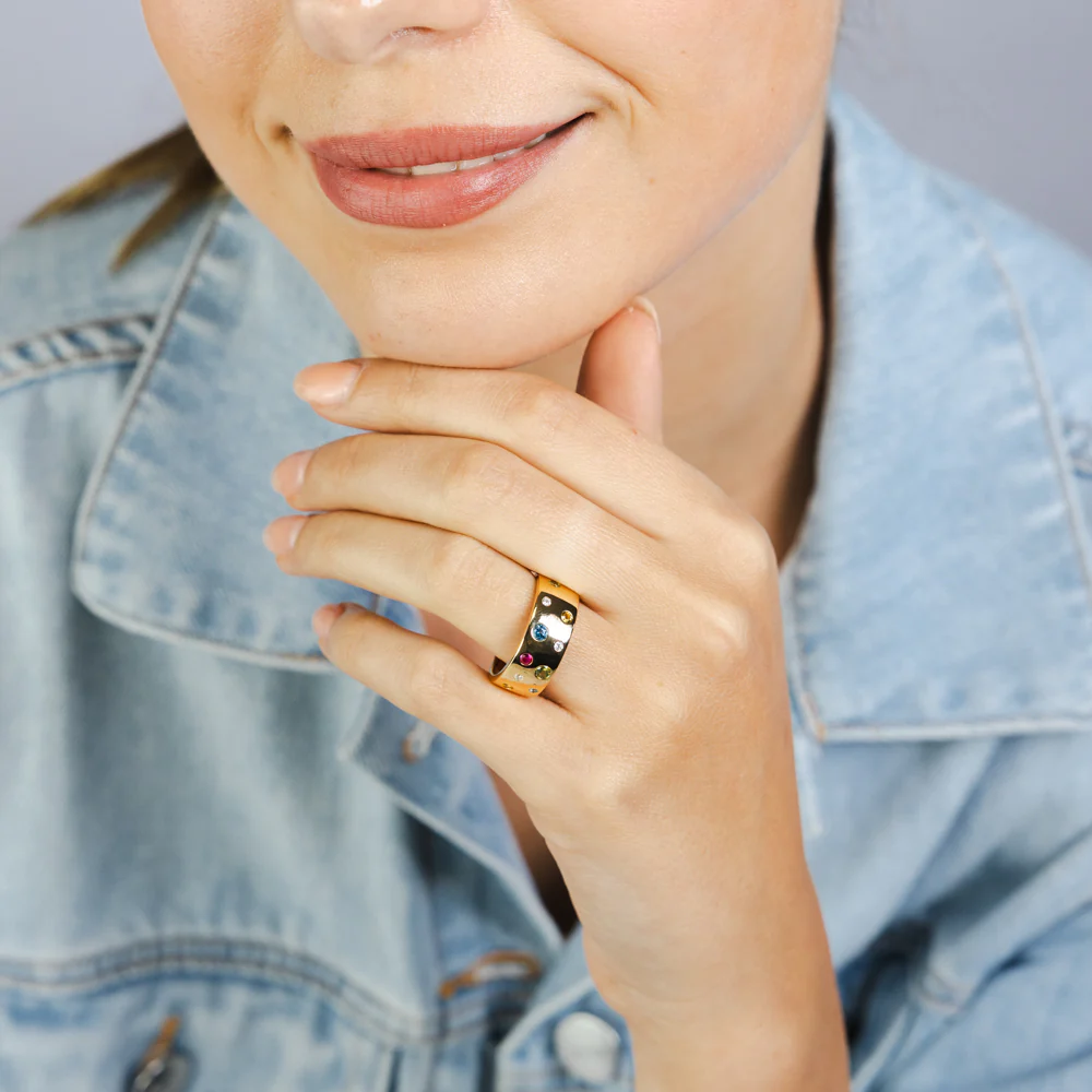 Sterling Silver Gold Plated Multicolour Cubic Zirconia Fancy Ring - Image 3