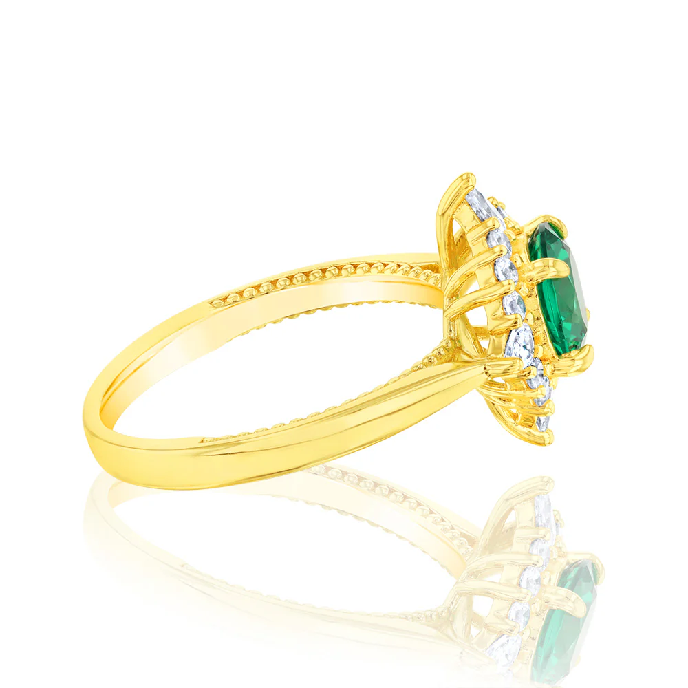 Sterling Silver Gold Plated Nano Emerald And White Zirconia Fancy Ring - Image 2