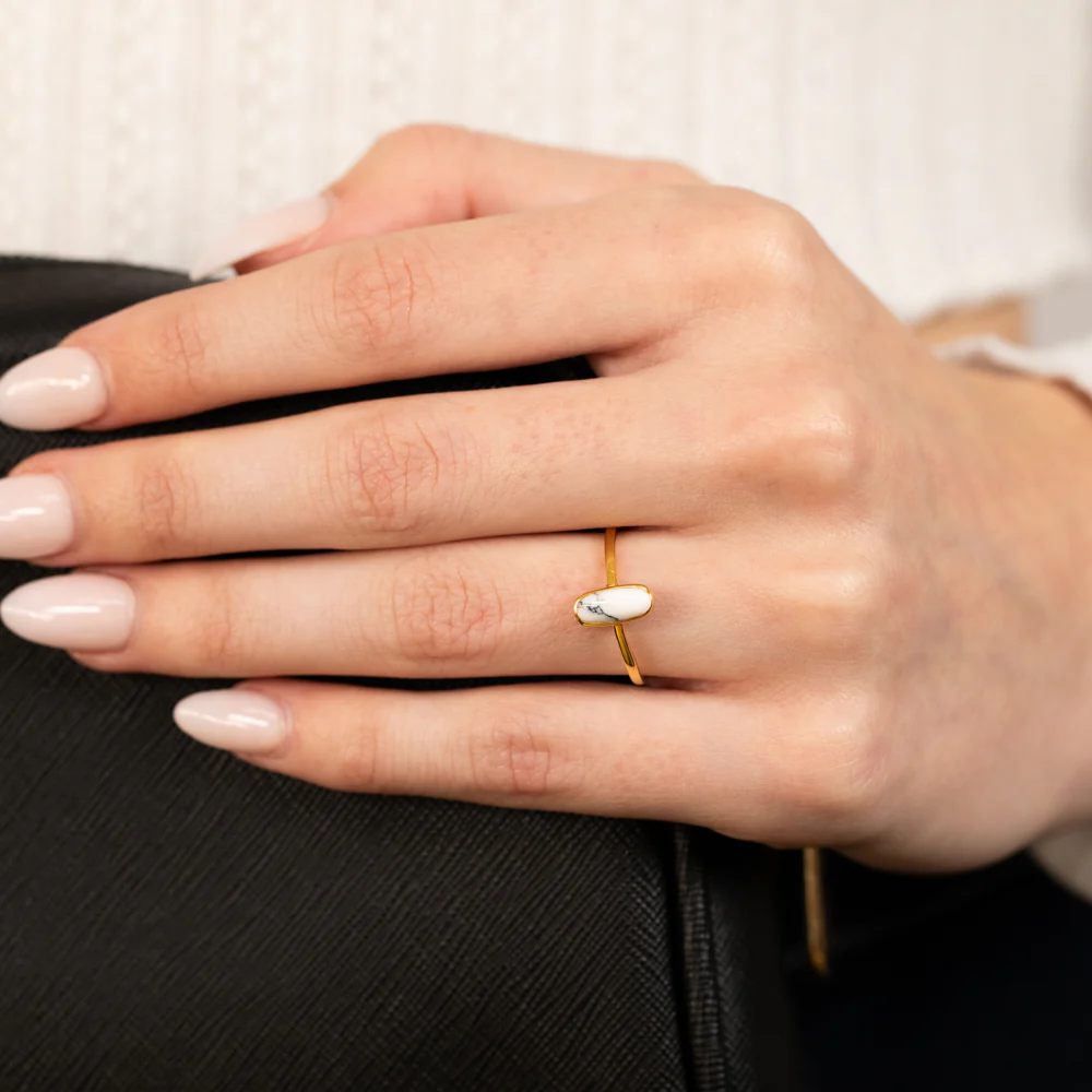 Sterling Silver Gold Plated Natural Howlite Ring - Image 3