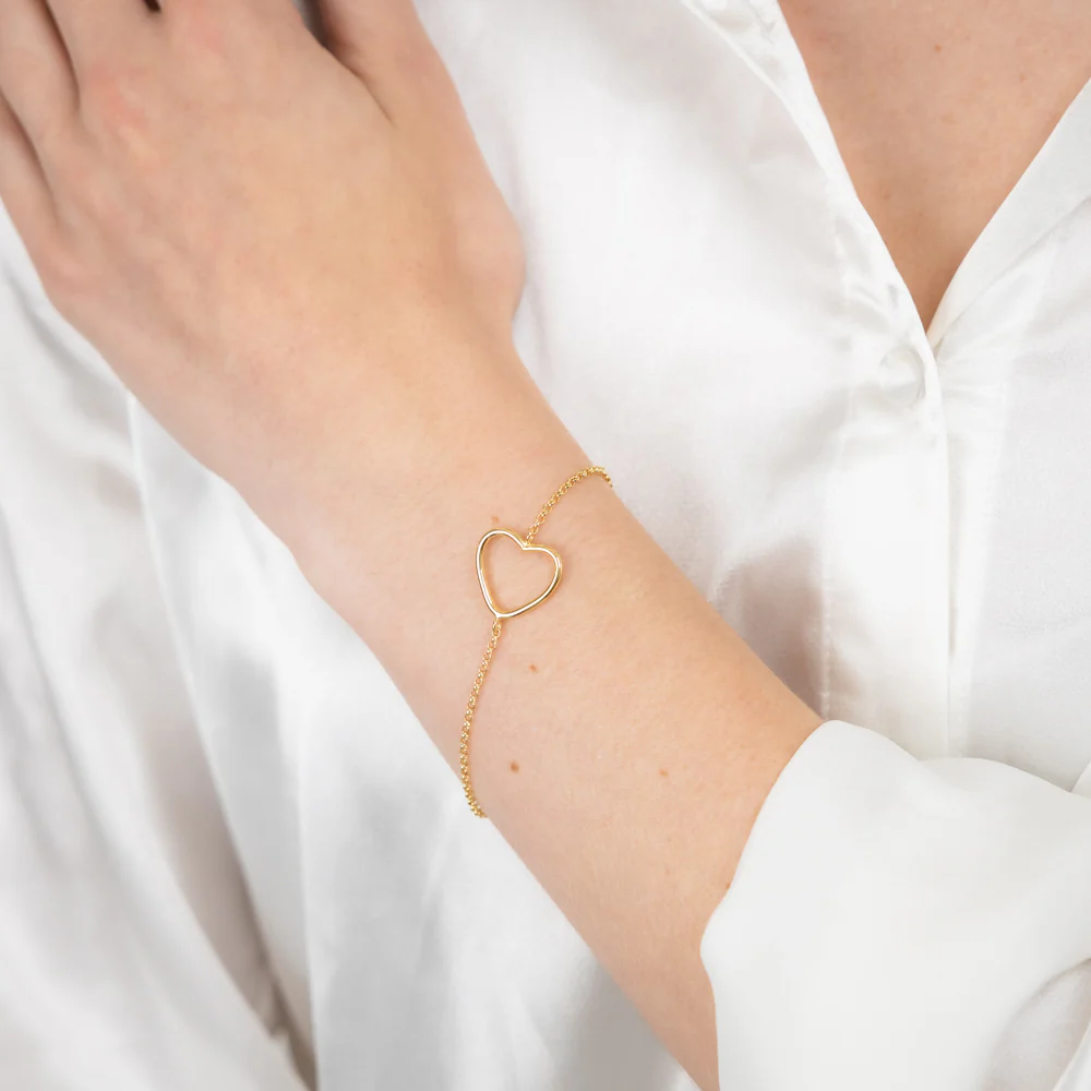 Sterling Silver Gold Plated Open Heart 19cm Bracelet - Image 4