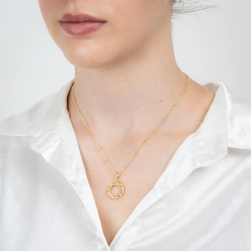 Sterling Silver Gold Plated Patterned Circle Of Life Pendant On Chain - Image 2