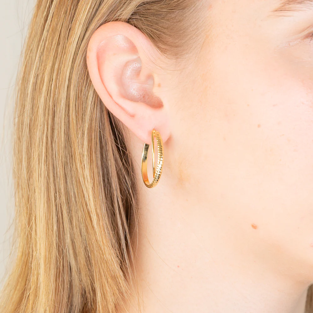Sterling Silver Gold Plated Patterned Double Hoop Earrings - Image 2