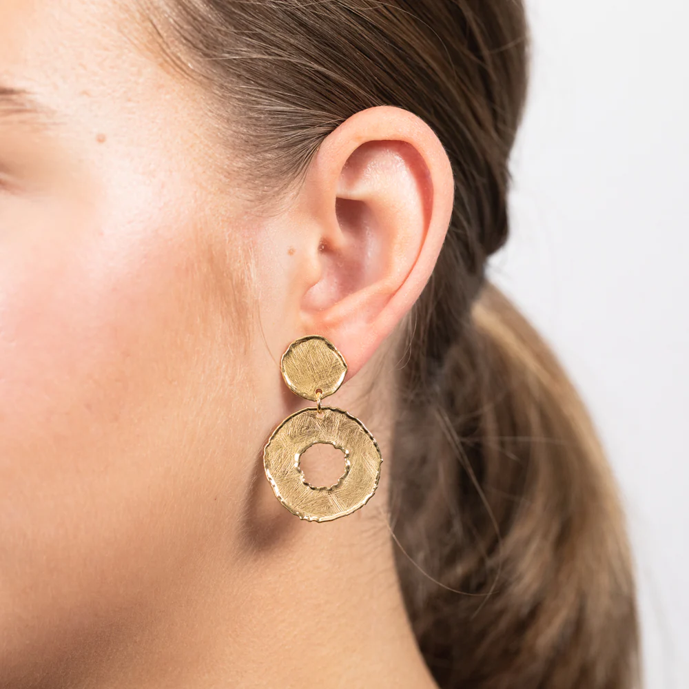 Sterling Silver Gold Plated Patterned Hoop Drop Earrings - Image 2