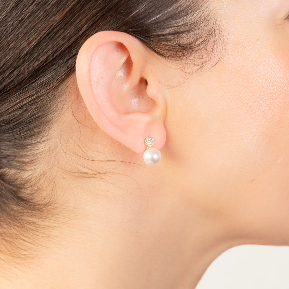 Sterling Silver Gold Plated Pearl And Cubic Zirconia Stud Earrings - Image 2