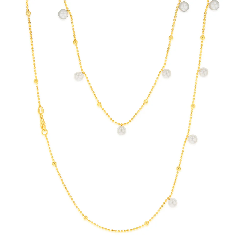Sterling Silver Gold Plated Pearls on 60cm Chain