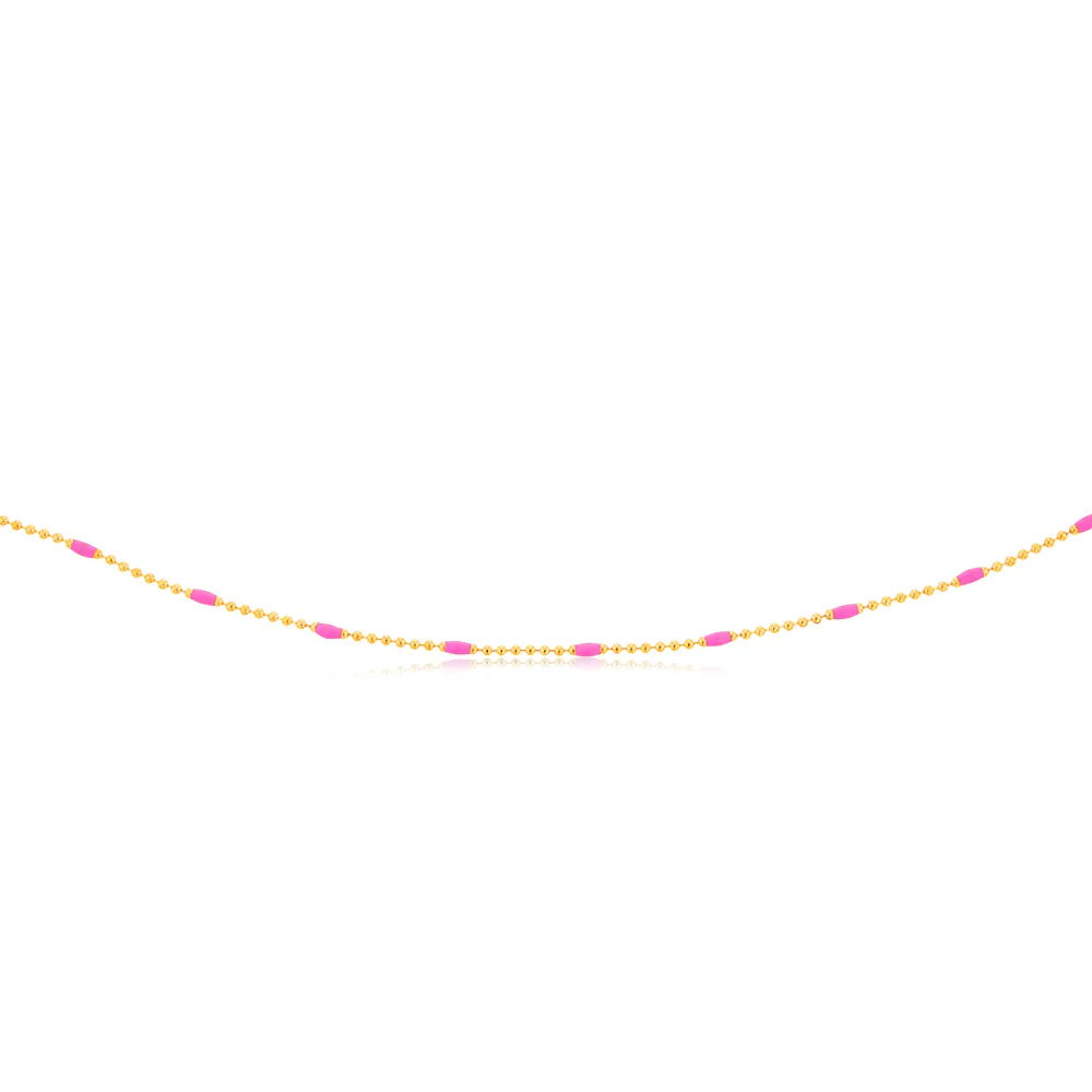 Sterling Silver Gold Plated Pink Enamel Bead 45cm Chain - Image 2