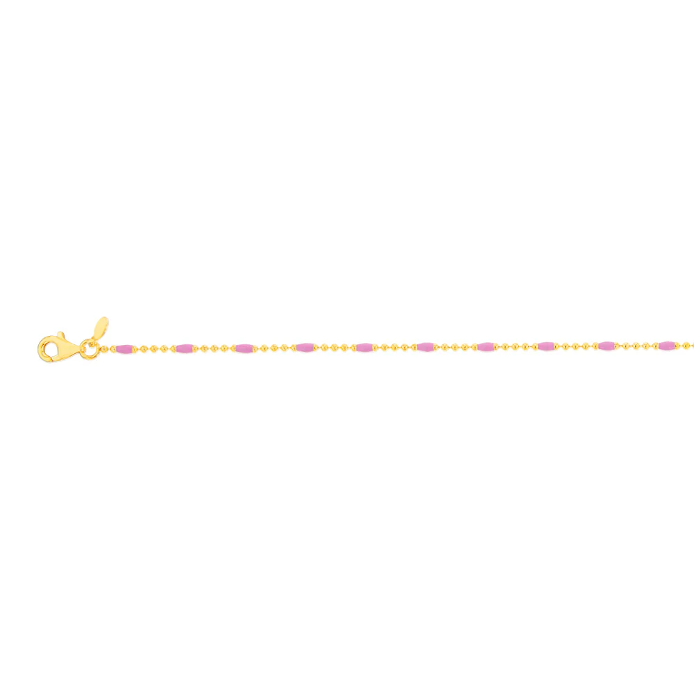 Sterling Silver Gold Plated Pink Enamel Beads 19cm Bracelet - Image 2