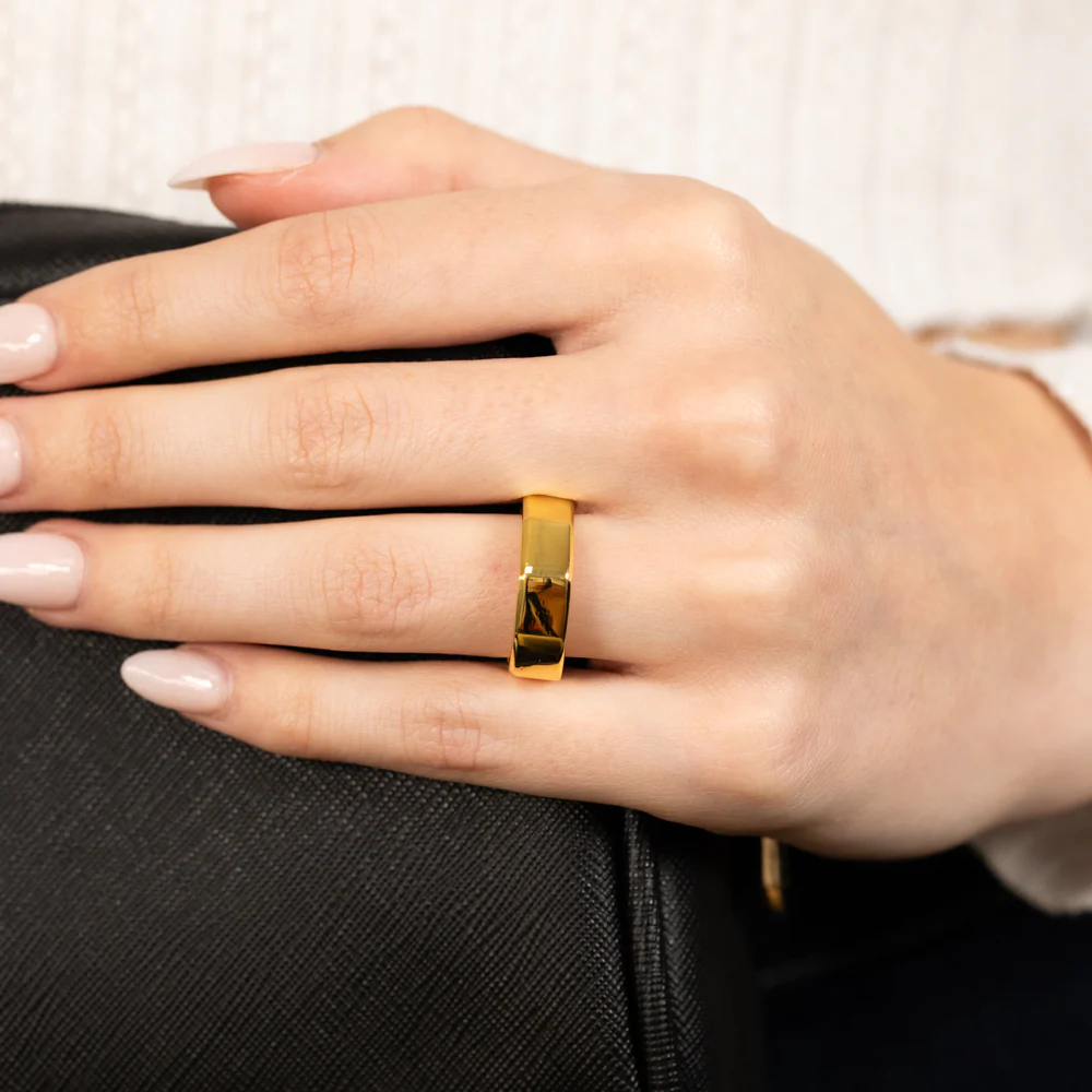 Sterling Silver Gold Plated Polished 6mm Geometric Shape Ring - Image 2