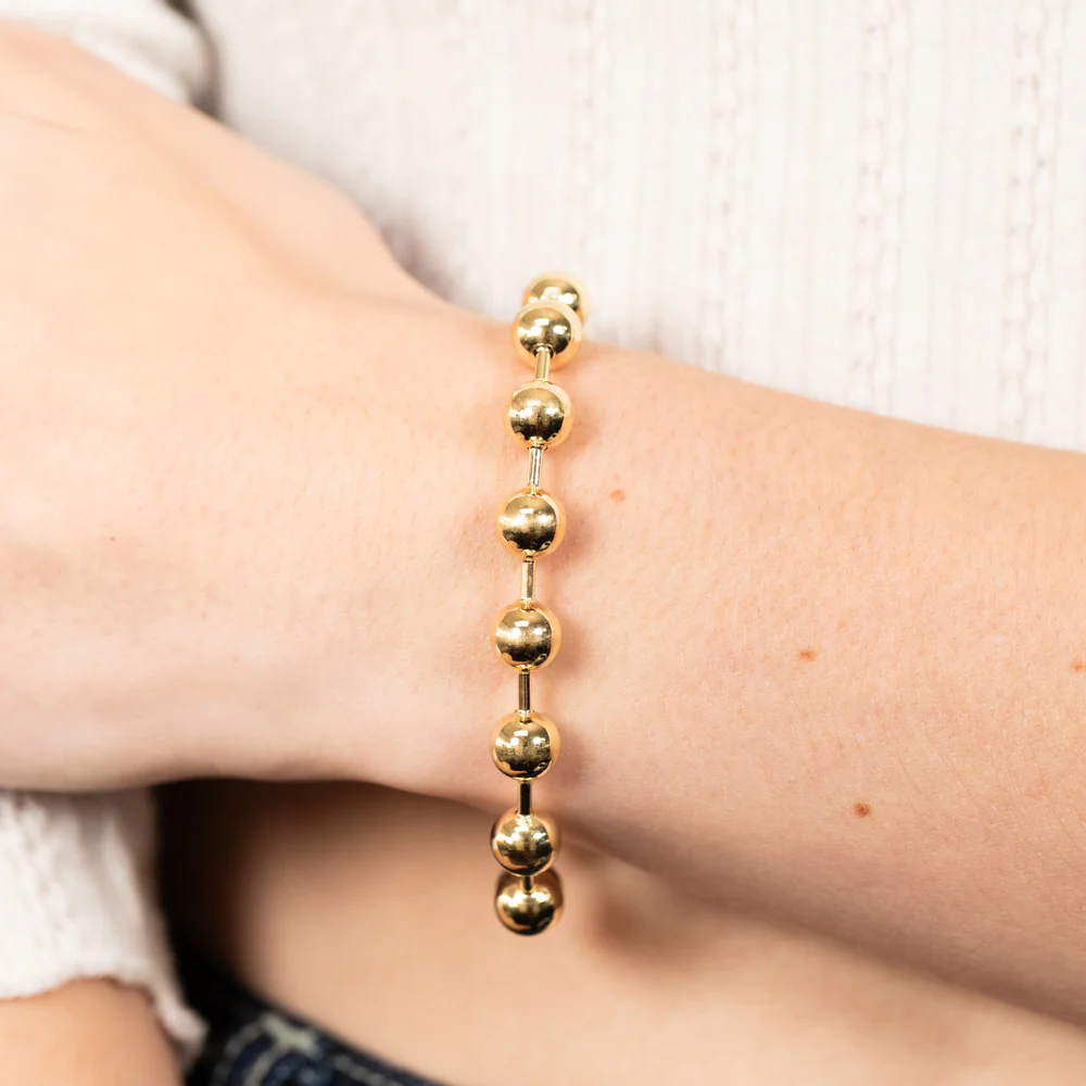 Sterling Silver Gold Plated Polished Ball 19cm Bracelet - Image 3