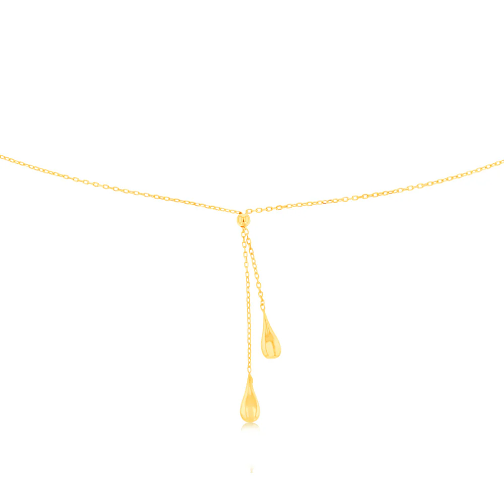 Sterling Silver Gold Plated Polished Double Tear Drop Pendant Chain - Image 2