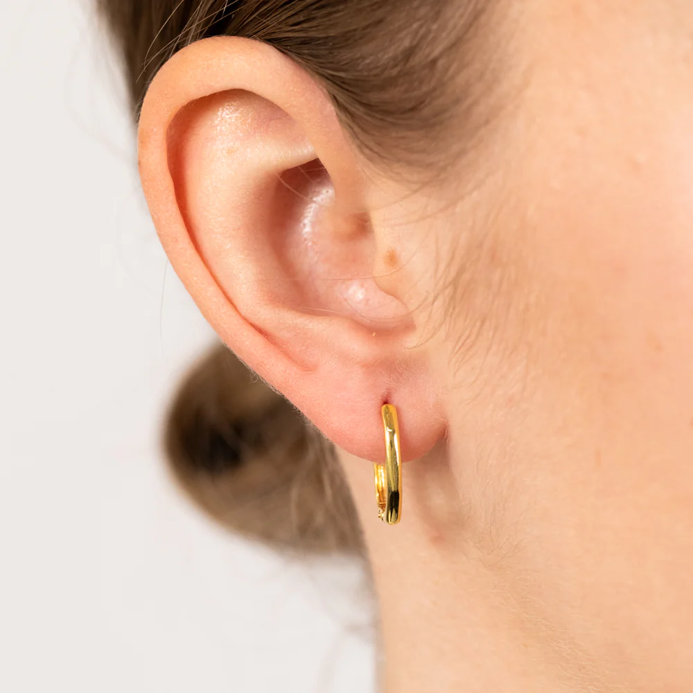 Sterling Silver Gold Plated Polished Octagonal Sleeper Earrings - Image 2