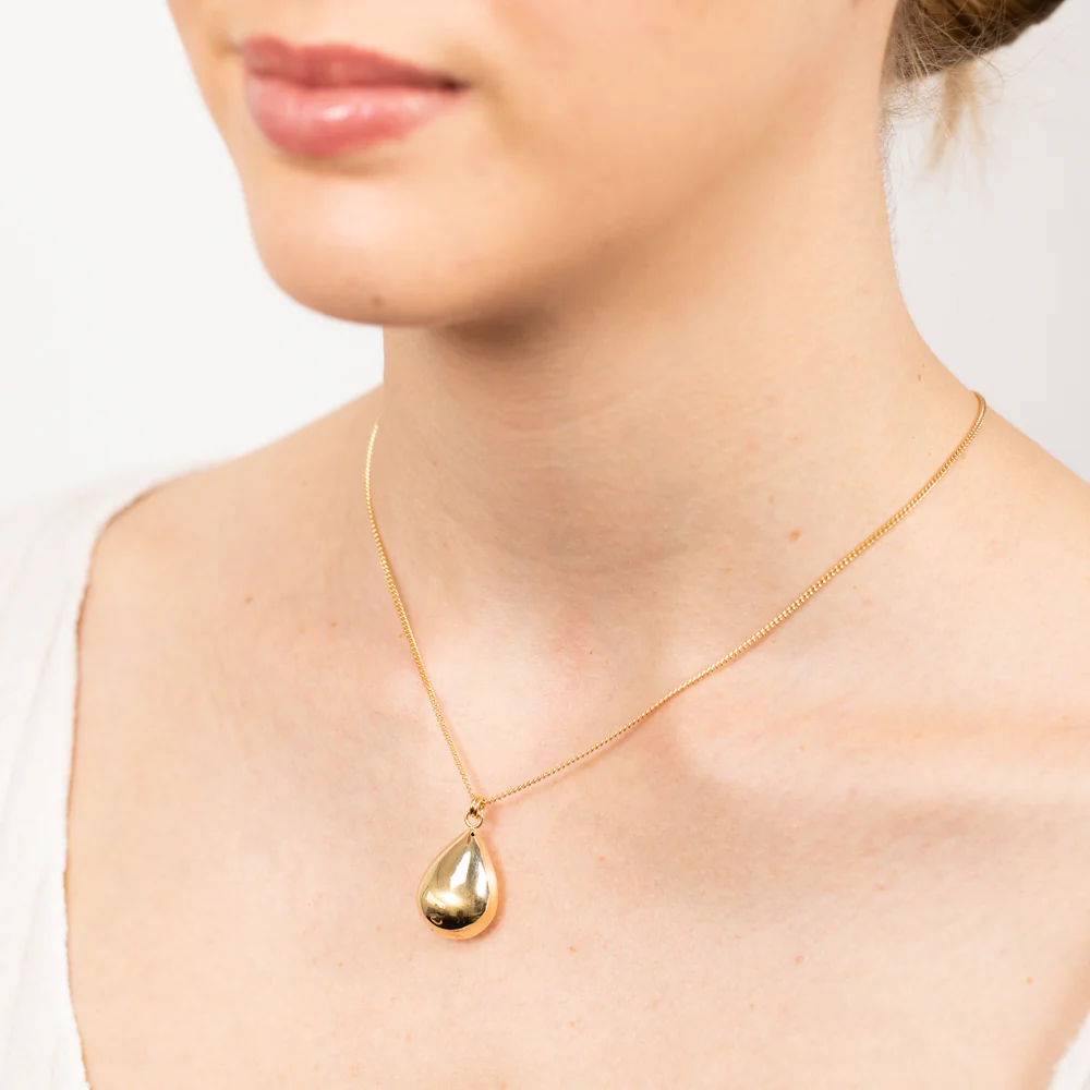 Sterling Silver Gold Plated Polished Tear Drop Pendant On Chain - Image 2