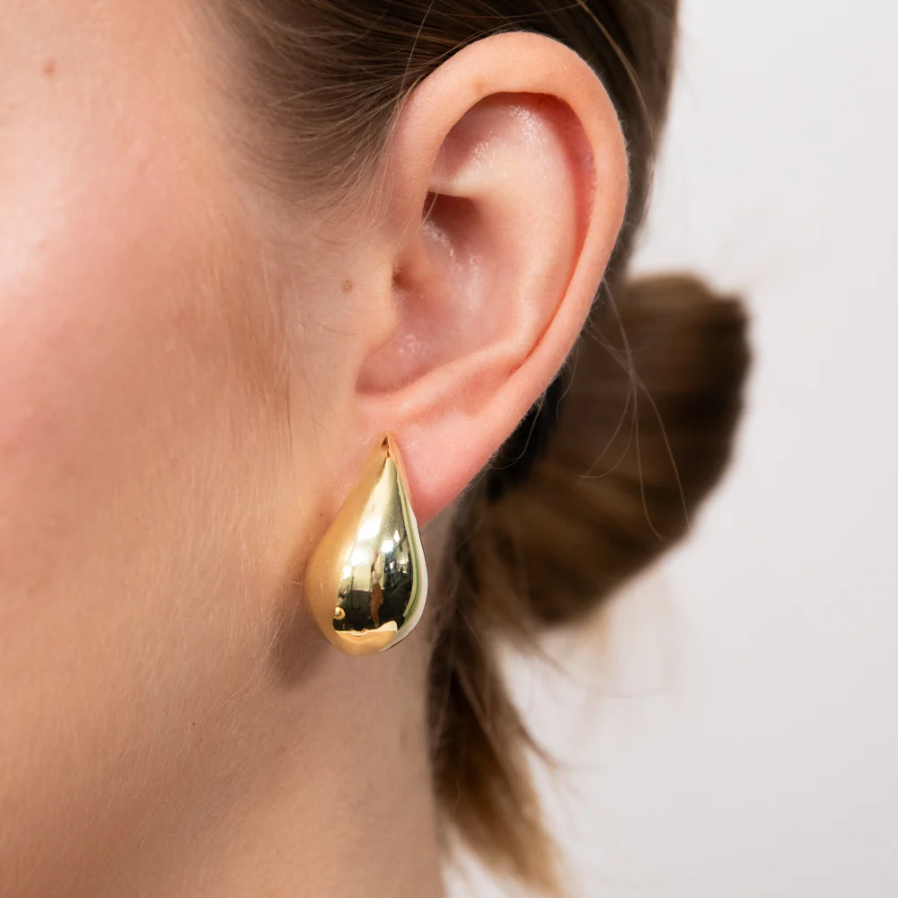 Sterling Silver Gold Plated Polished Tear Drop Stud Earrings - Image 2