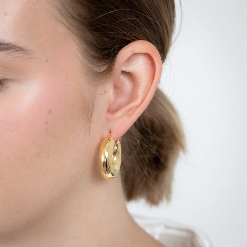 Sterling Silver Gold plated Polished Tube 10mm Hoop Earrings - Image 2
