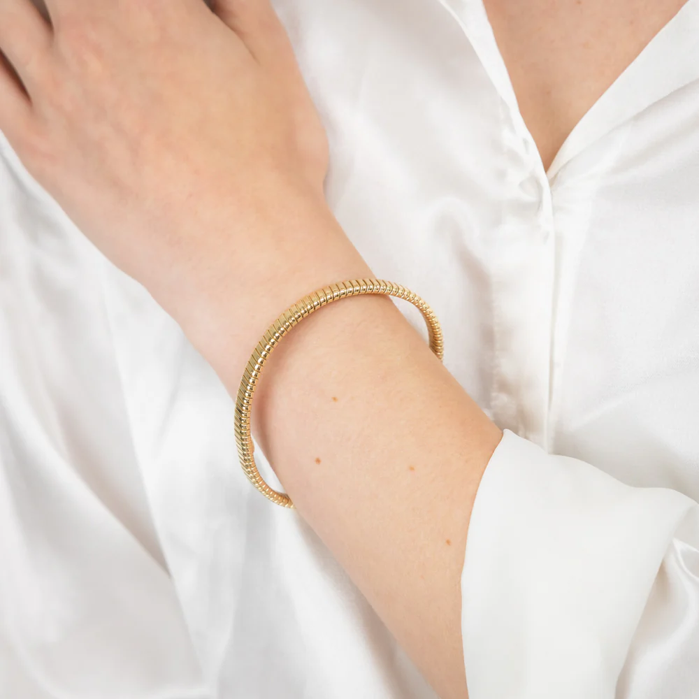 Sterling Silver Gold Plated Polished Wide Ribbed 68mm Bangle - Image 2