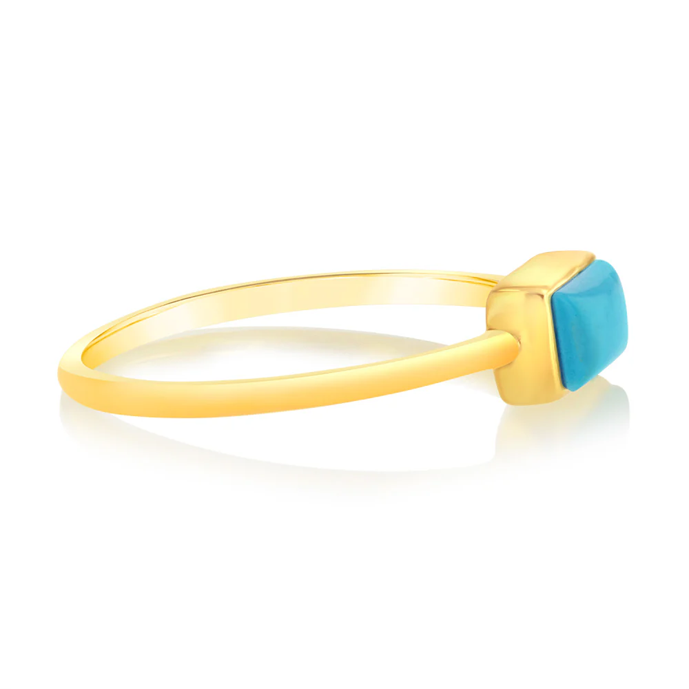 Sterling Silver Gold Plated Rectangle Natural Turquoise Ring - Image 2