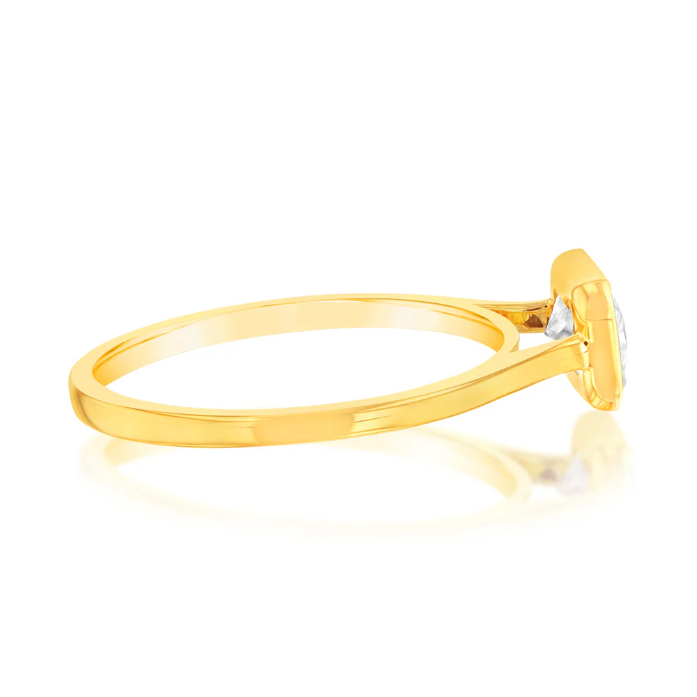 Sterling Silver Gold Plated Rectangle White Zirconia Ring - Image 2