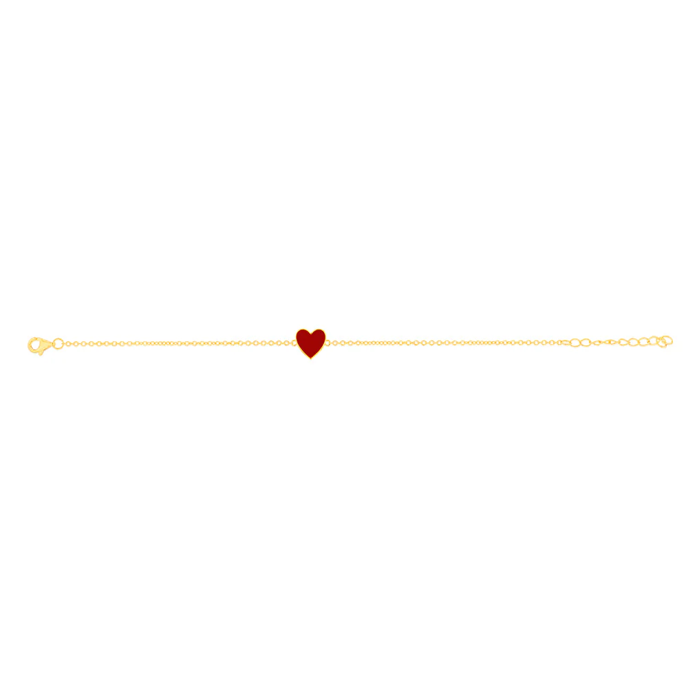 Sterling Silver Gold Plated Red Enamel Heart Charm 16+3cm Bracelet - Image 2