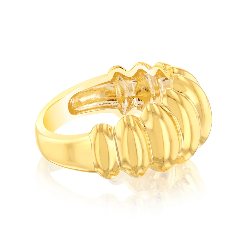 Sterling Silver Gold Plated Ribbed Polished Fancy Ring - Image 2