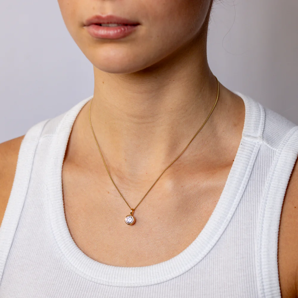 Sterling Silver Gold Plated Round Bezel Set Cubic Zirconia Pendant - Image 2