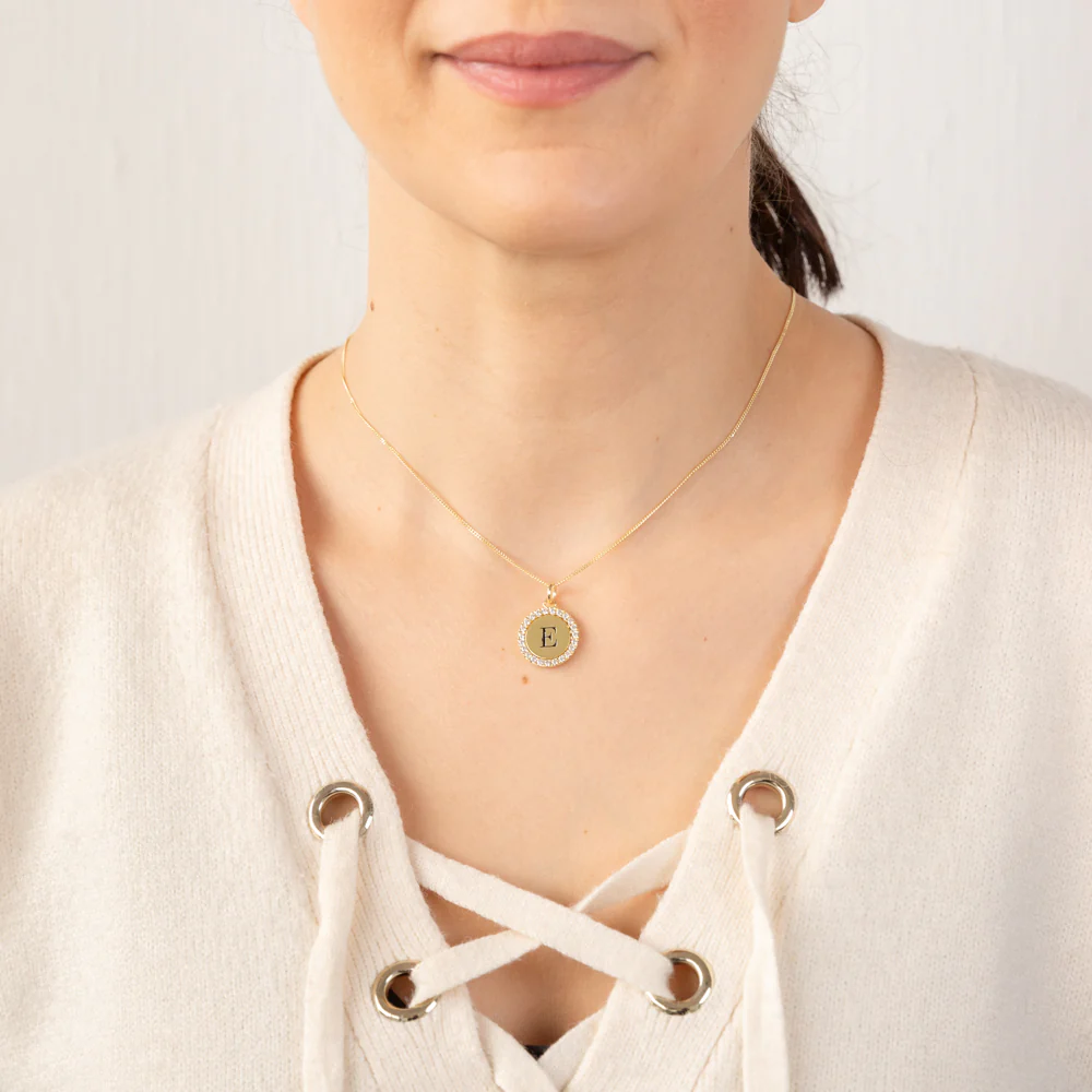 Sterling Silver Gold Plated Round Initial "E" Pendant On 45cm Chain - Image 2