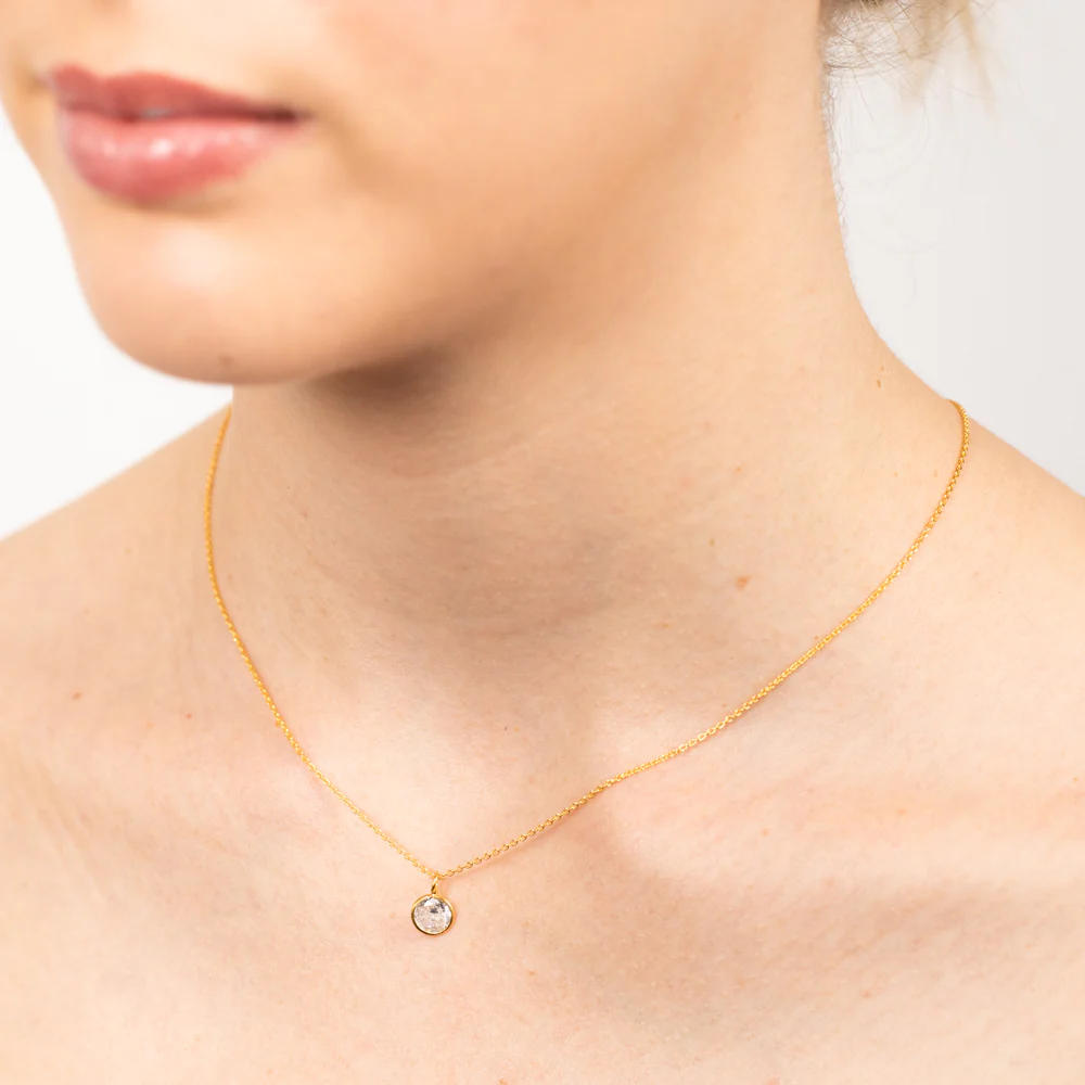 Sterling Silver Gold Plated Round Zirconia Pendant On Chain - Image 2