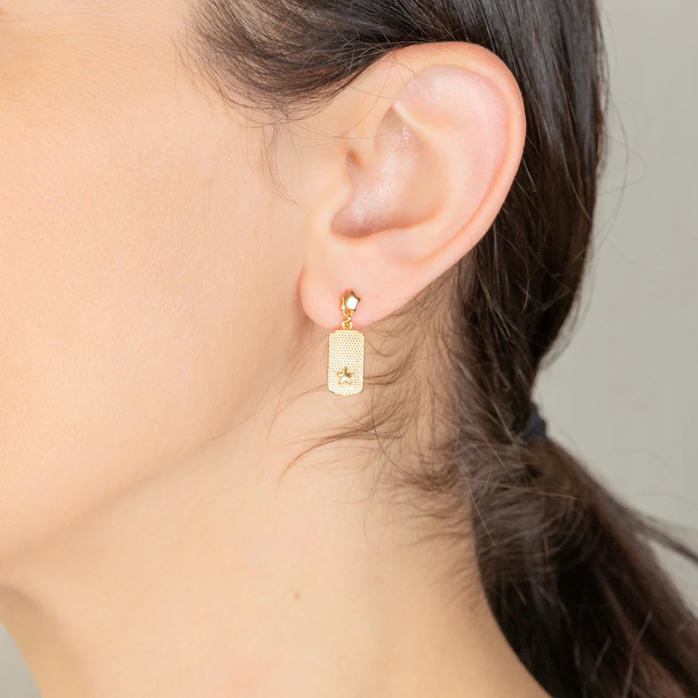 Sterling Silver Gold Plated Star Dogtag Stud Earrings - Image 2