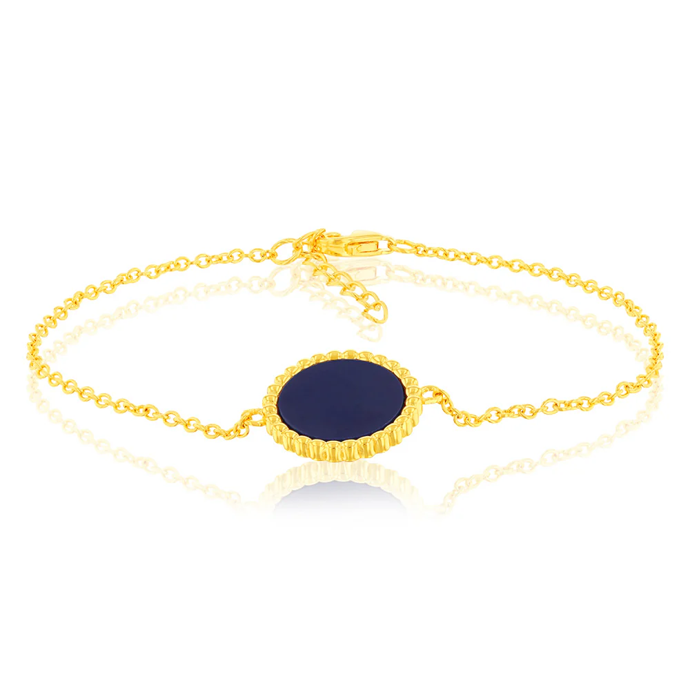 Sterling Silver Gold Plated Synthetic Lapis Charm 16+3cm Bracelet