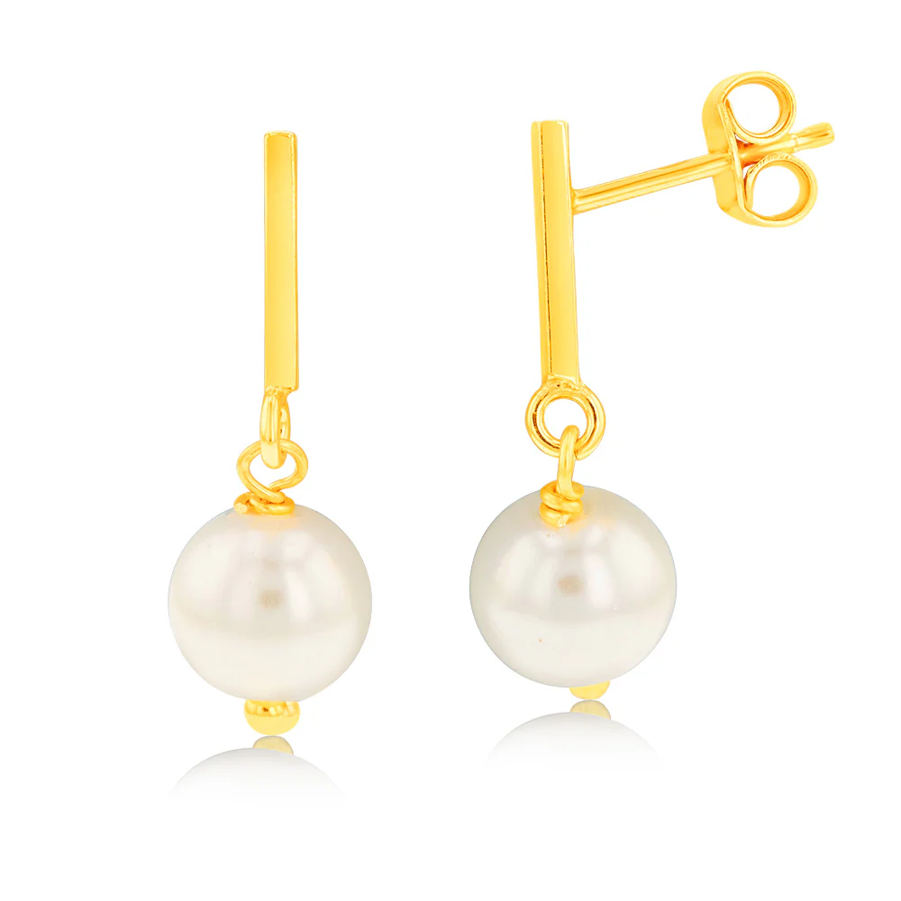 Sterling Silver Gold Plated Synthetic Pearl Drop Stud Earrings