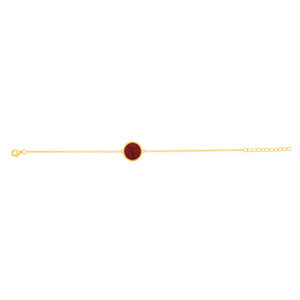 Sterling Silver Gold Plated Synthetic Red Coral Charm 16+3cm Bracelet - Image 2