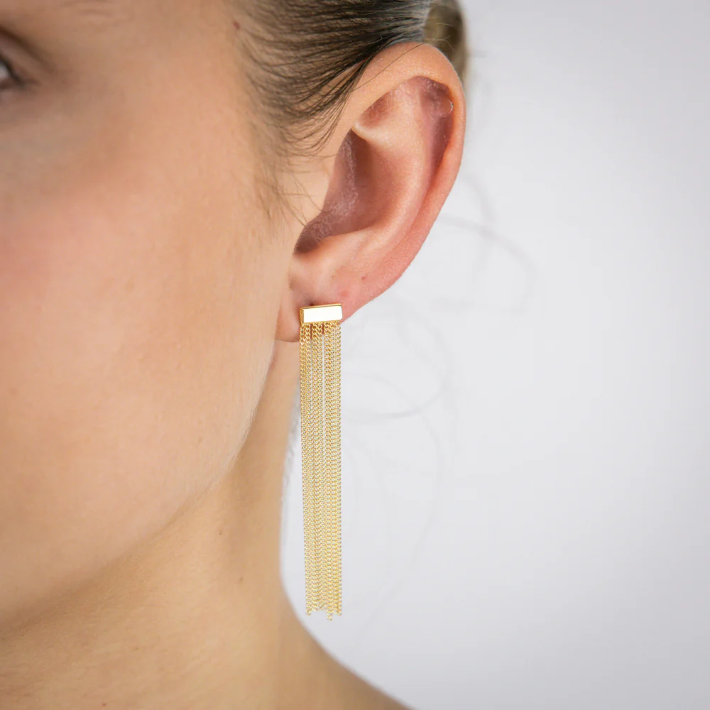 Sterling Silver Gold Plated Tassle Drop Earrings - Image 2