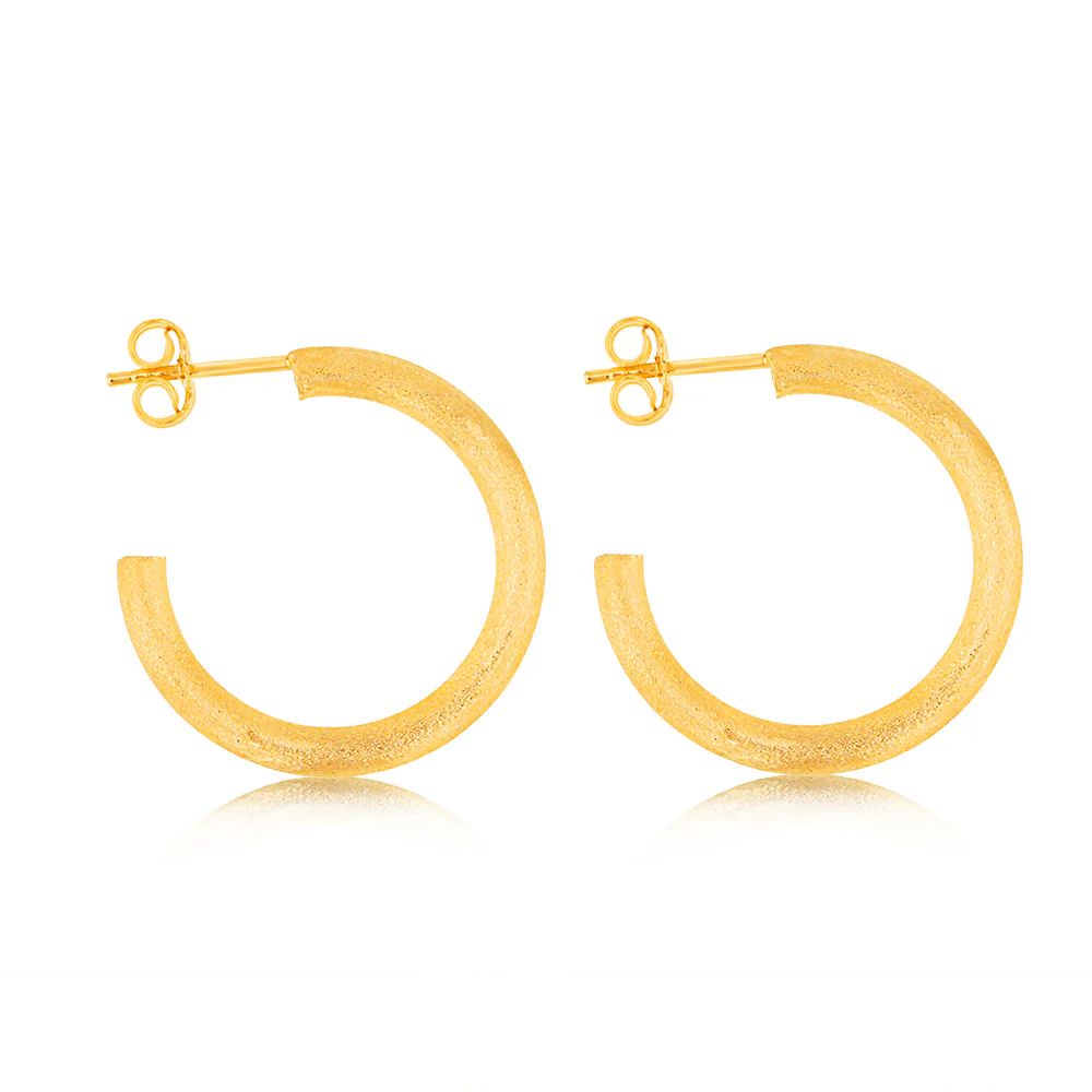 Sterling Silver Gold Plated Textured 20mm 3/4th Hoop Earrings