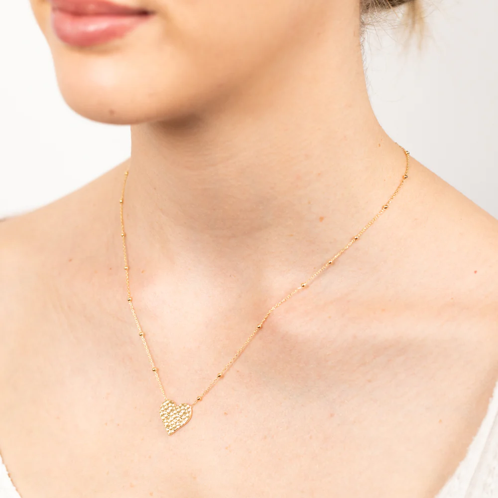 Sterling Silver Gold Plated Textured Heart Pendant on 42+3cm Chain - Image 2