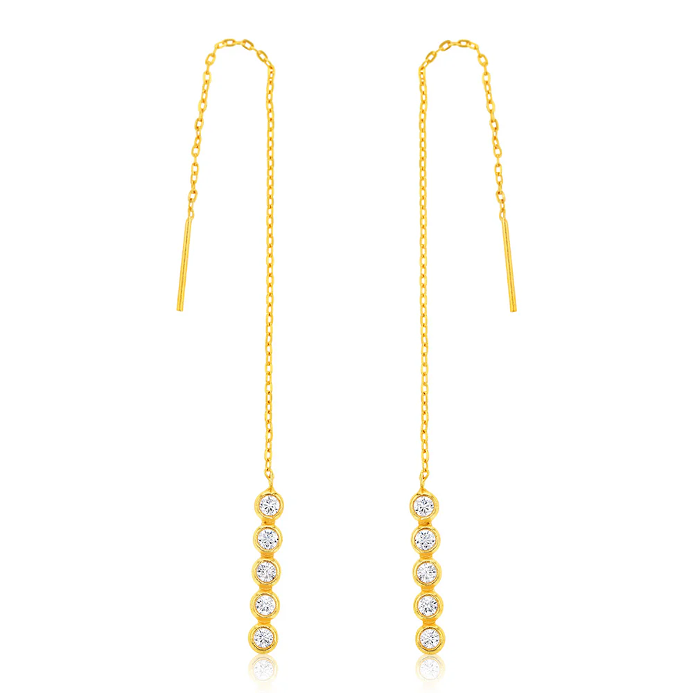 Sterling Silver Gold Plated Tiny Flowers Threader Earrings