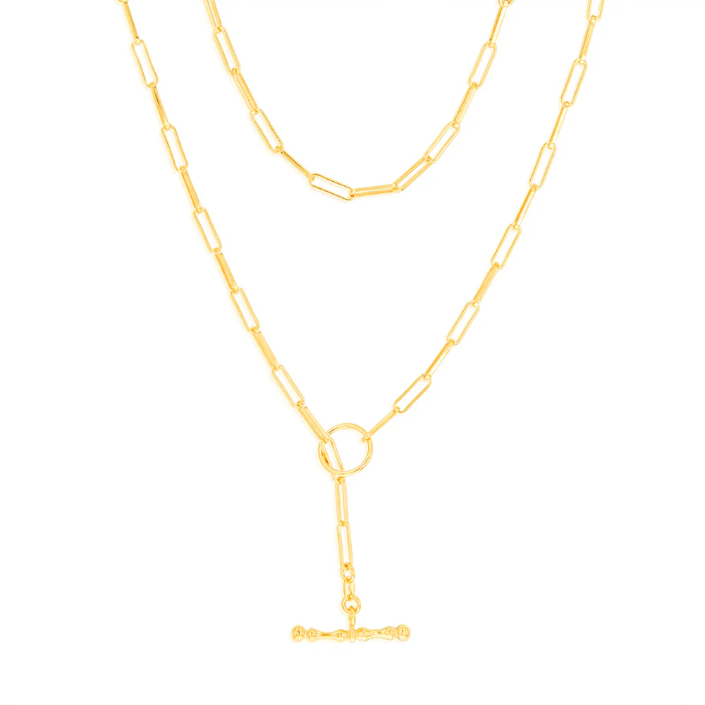 Sterling Silver Gold Plated Toggle Bar Paperclip 45cm Chain