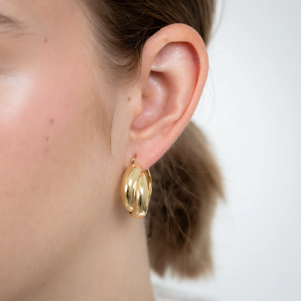 Sterling Silver Gold Plated Twisted Twin Hoop Earrings - Image 2