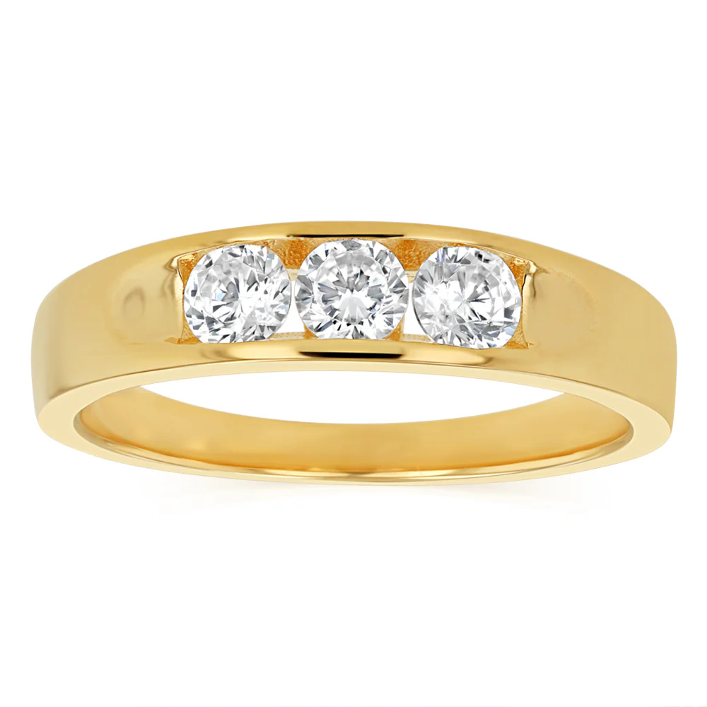 Sterling Silver Gold Plated White Cubic Zirconia Channel Ring