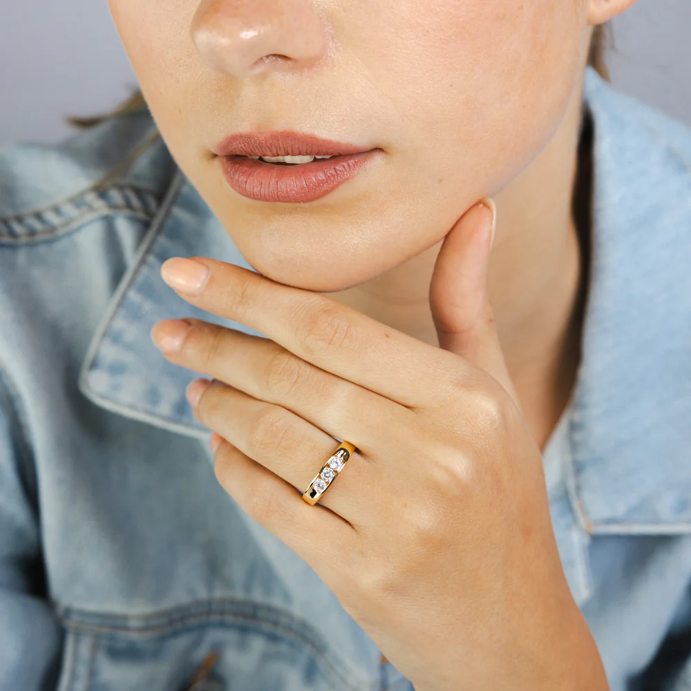 Sterling Silver Gold Plated White Cubic Zirconia Channel Ring - Image 3
