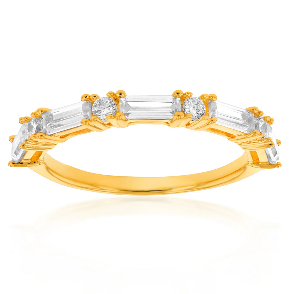 Sterling Silver Gold Plated White Cubic Zirconia Fancy Ring