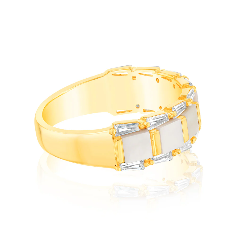 Sterling Silver Gold Plated White Shell Pearl Fancy Ring - Image 2