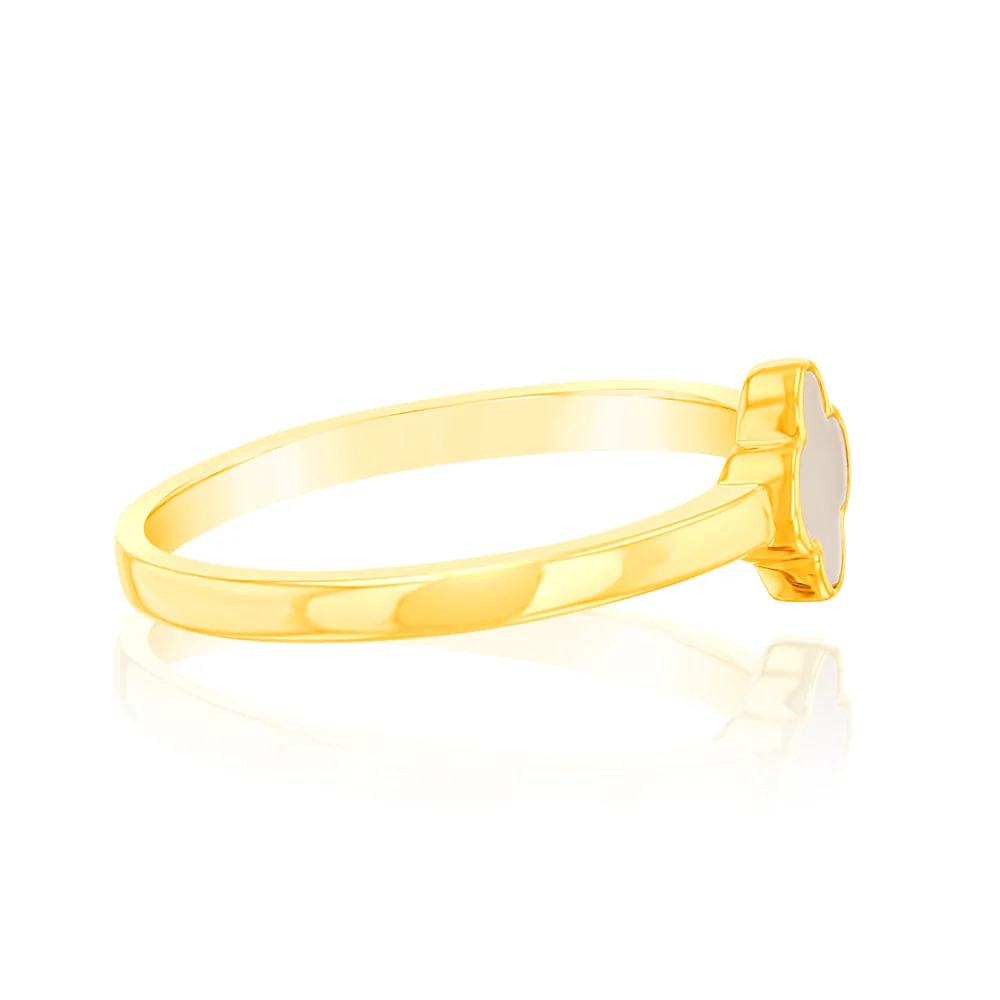 Sterling Silver Gold Plated White Shell Pearl Four Leaf Clover Ring - Image 2